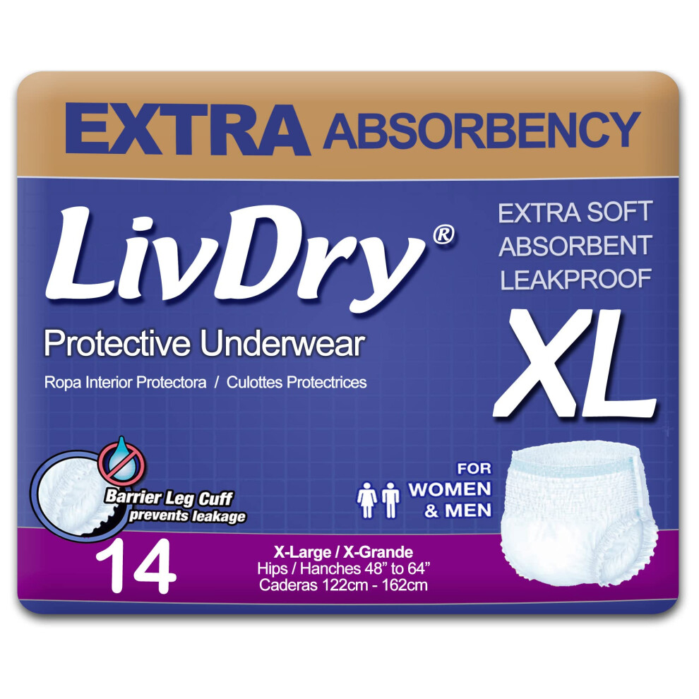 Livdry Adult Xl Incontinence Underwear Extra Absorbency Adult Diapers Leak Protection X-Large 14-Pack