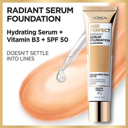 L’Oréal Paris L'Or   al Paris Age Perfect Radiant Serum Foundation mit LSF 50, Rose Ivory, 30 ml 2