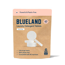 BLUELAND Wasmiddeltabletten 60 Stuks, Plasticvrije Alternatief voor Pods, Vellen of Vloeistof - Natuurlijk, Duurzaam, Eco-vriendelijk