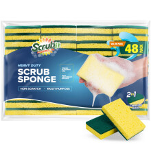SCRUBIT Pacote com 48 esponjas de limpeza pesada - Esponja de lavar loua junto com um esfrego resistente - Esponja de prato dupla face Ideal pa