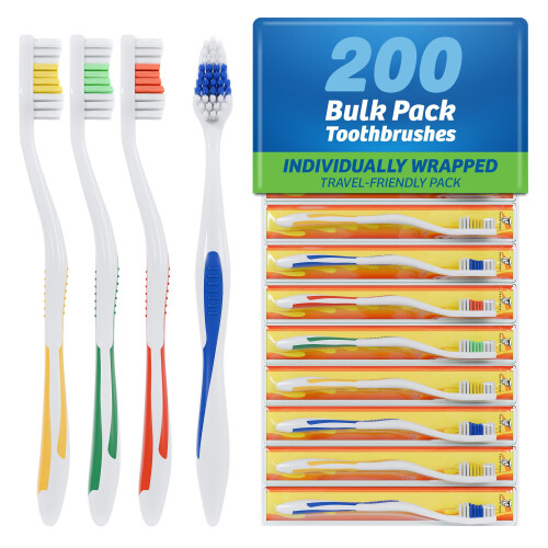 FactorDuty 200er Pack Standard Classic Medium Soft Zahnbürsten einzeln verpackt