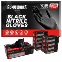 Gloveworks Black Mosate nitrile industriali guanti da 5 mil in lattice senza silicone e alimentazione senza cibo a sicuro 10 grandi scatole di 100 a