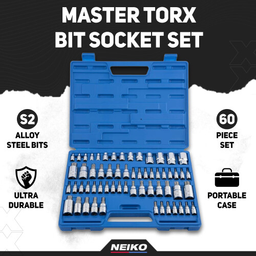 NEIKO 10083A Master Torx Bit Socket och External Torx Socket Set, S2 och CrV Stål, 60 Delar 1