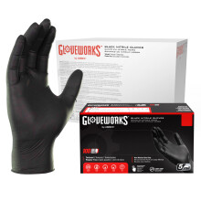 GLOVEWORKS Sorte engangs nitril industrihandsker 5 Mil latex og pulverfri f?devaresikker tekstureret X-Large etui p? 1000