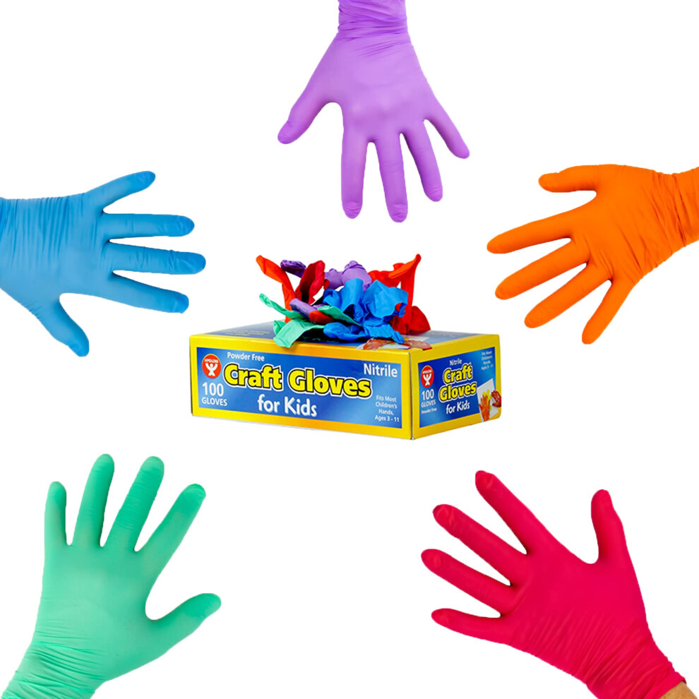 Hygloss Kids Disposable Gloves - 1,000 Nitrile (Latex-Free) Crafting Gloves For Cleaning, Baking, Gardening, Dishwashing, 5 Assorted Colors, Kid Size 081187981108
