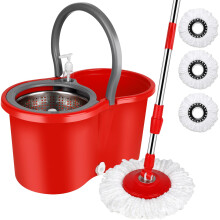Spin Mop and Bucket with Wringer Set, 360 Spinning Mop Bucket System with 3 Microfiber Mop Replacement Heads and 61" Stainless Steel Adjustable Handle
