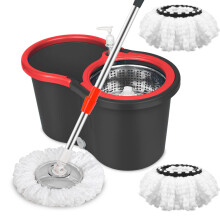 Spin Mop and Bucket with Wringer Set, 360 Spinning Mop Bucket System with 3 Microfiber Mop Replacement Heads and 61" Stainless Steel Adjustable Handle