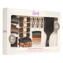 Goody Hair Accessories Kit Everyday Essentials for Women - Ouchless Damage-free Hair Ties SlideProof Claw Clips Snap Clips Scrunchies Tangle