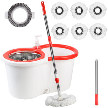 Spin Mop and Bucket with Wringer Set, 360 Spinning Mop Bucket System with 6 Microfiber Mop Replacement Heads and 61" Stainless Steel Adjustable Handle