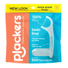 Plackers Twin-Line Tandtrådsplockare, Cool Mint, Dubbelverkande, 300 stycken