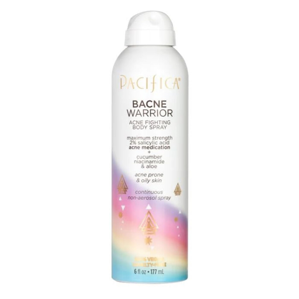 Pacifica Bacne Acne Cleanser Spray - Bacne Warrior - Body Spray for Acne Treatment - w/ 2% Salicylic Acid Niacinamide & Aloe - for Body  Chest &