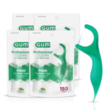 GUM Professional Clean Floss Picks - Ekstra strk makuleringsbestandig tandtrd med let greb - Tandtrd til voksne - Frisk myntesmag 150ct (4pk)