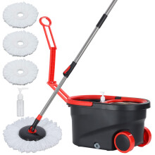 Mop and Bucket Set, 360 Spin Mop and Bucket with Wringer Set on Wheels with 3 Microfiber Mop Refills, Stainless Steel 61" Extended Handle Spinning Mop
