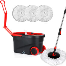 Mop and Bucket Set, Spin Mop and Bucket with Wringer, Mops for Floor Cleaning System, Stainless Steel 360 Floor Mop Bucket on Wheels, 3 Microfiber Mop