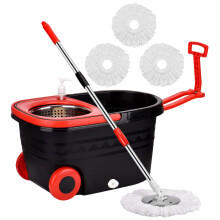 Mop and Bucket Set, 360 Spin Mop and Bucket with Wringer Set on Wheels with 3 Microfiber Mop Refills, Stainless Steel 61" Extended Handle Spinning Mop