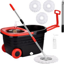 Spin Mop and Bucket with Wringer Set on Wheels, 360 Spinning Mop Bucket System with 3 Microfiber Mop Replacement Heads and 61" Stainless Steel Adjusta