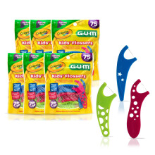 Gum Crayola Kids Flossers med fluorid - Designad fr sm hnder - Fun Grape -smak - Ltt att anvnda barnflossar fr barn i ldrarna 3+ 75 CT (6P