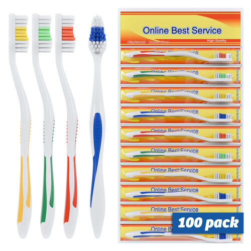 Online Best Service 100 Pack Toothbrush Standard Classic Medium Soft Toothbrush Bulk Individually Wrapped 1