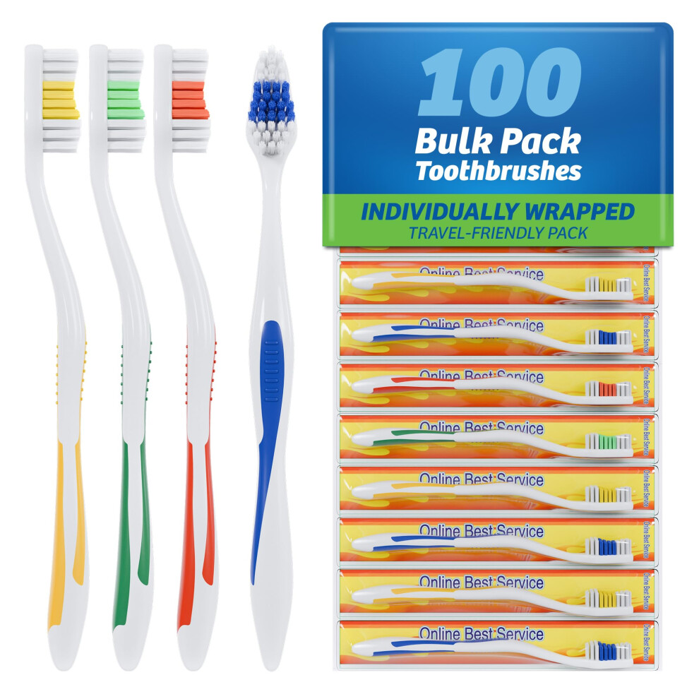 Online Best Service 100 Pack Toothbrush Standard Classic Medium Soft Toothbrush Bulk Individually Wrapped-image-OPC-PHXTZYY-NEW