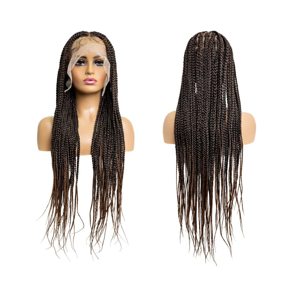 Pib Passion Is Beaut Pib 24"""" Single Full Lace Knotless Box Braid Wig Square Parted Braided Wigs For Black Women With Natural Baby Hair (1B30 Off Black And Brown)