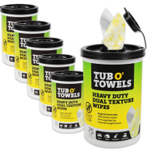 Tub O Towels TW75 Heavy-Duty 10"""" x 12"""" kokoiset usean pinnan puhdistuspyyhkeet, kaksoisrakenne 75 kpl per säiliö 6 kpl