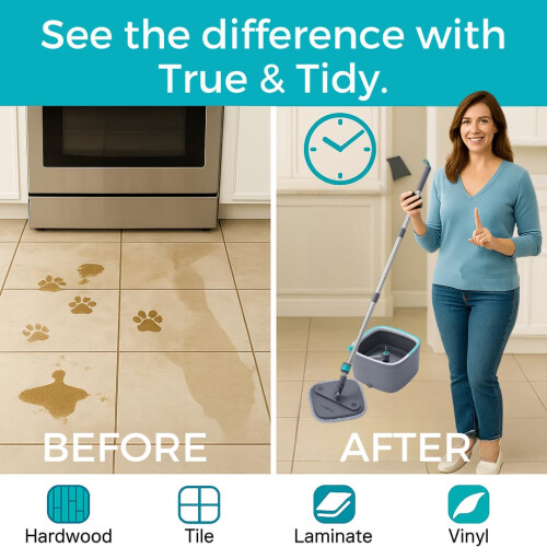 TRUE & TIDY Quadrat Wischmopp & Eimer System - Dualkammer für Sauberes & Schmutziges Wasser 2