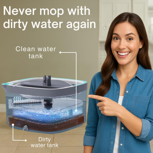 TRUE & TIDY Quadrat Wischmopp & Eimer System - Dualkammer für Sauberes & Schmutziges Wasser 1