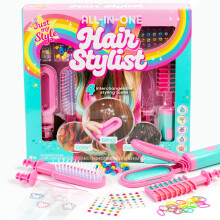 Just My Style Toule de coiffure tout-en-un 4-en-1 avec Gem Stamper Beader Chalk and Brush - Accessoires de cheveux amusants pour les filles 8-12