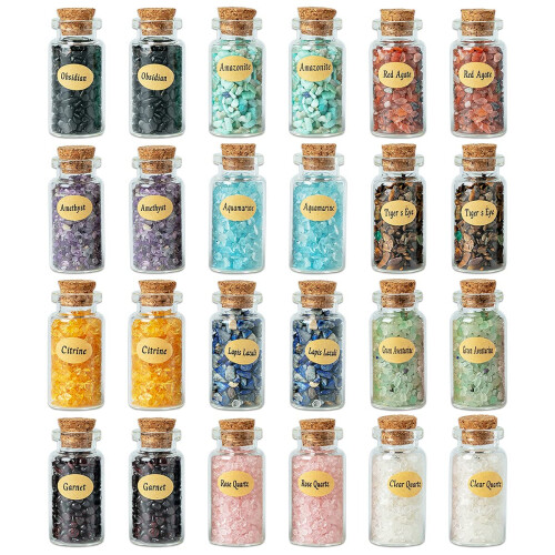 KHOCOEE 24 Kristallflaskor med Stenar och Healing Stenar, Chakra Healing Stenar Set