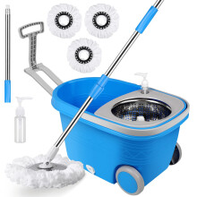 Spin Mop and Bucket with Wringer Set on Wheels, 360 Spinning Mop Bucket System with 3 Microfiber Mop Replacement Heads and 61" Stainless Steel Adjusta