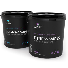 Wipex Gym Wipes for Equipment Bundle - Get 2 Buckets (1) Lavender & (1) Sanitizing BZK Plant-Based Fitness Equipment Wipes  Clean Surfaces & Mats