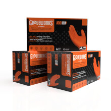 GLOVEWORKS HD Orange Nitrile Industrial Disposable Gloves  8 Mil  Latex-Free  Raised Diamond Texture  X-Large  3 Boxes of 100