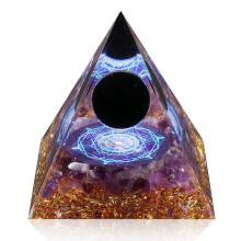 Pyramide Orgone Hopeseed pour Énergie Positive, Améthyste & Obsidienne, Cristaux de Guérison pour Méditation
