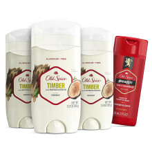 Old Spice Men's Deodorant Aluminum-Free Timber with Sandalwood, 3.0oz Pack of 3 with Travel-Size Swagger Body Wash