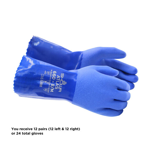 SHOWA Atlas 660 Trippeldoppad PVC-belagd handske med bomullsfoder Medium (Pack med 12 par) Bl 2
