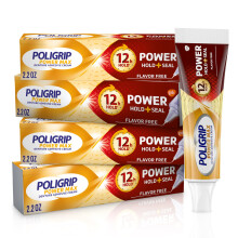 Super Poligrip Power Max Power Hold plus Seal Denture Adhesive Cream Denture Cream fr skert grepp och matttningsfri smak - 2,2 oz (Pack of 4)