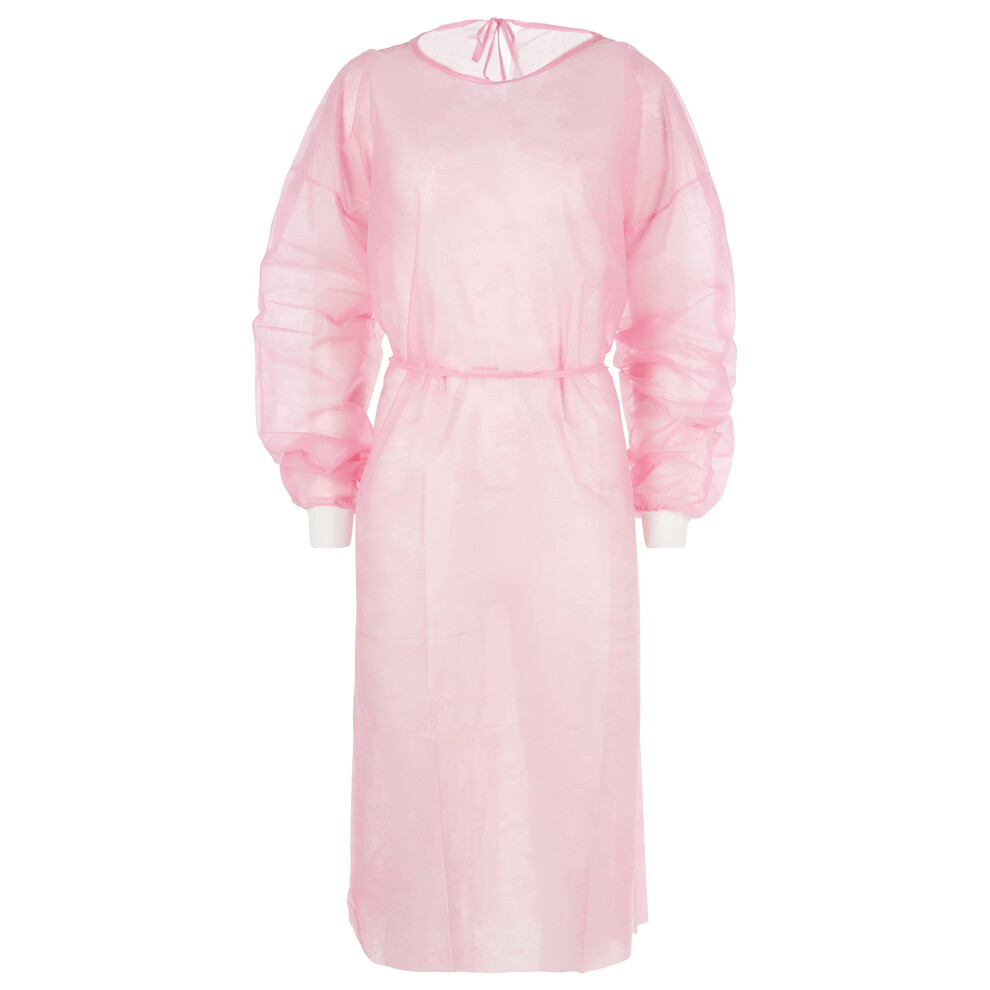 Nobles Universal Size Pink Disposable Isolation Gowns - Latex-Free Gown Is Fluid Resistant With Knitted Cuffs - Medical & Ppe Gowns - Ideal Safety Pro 666412679540
