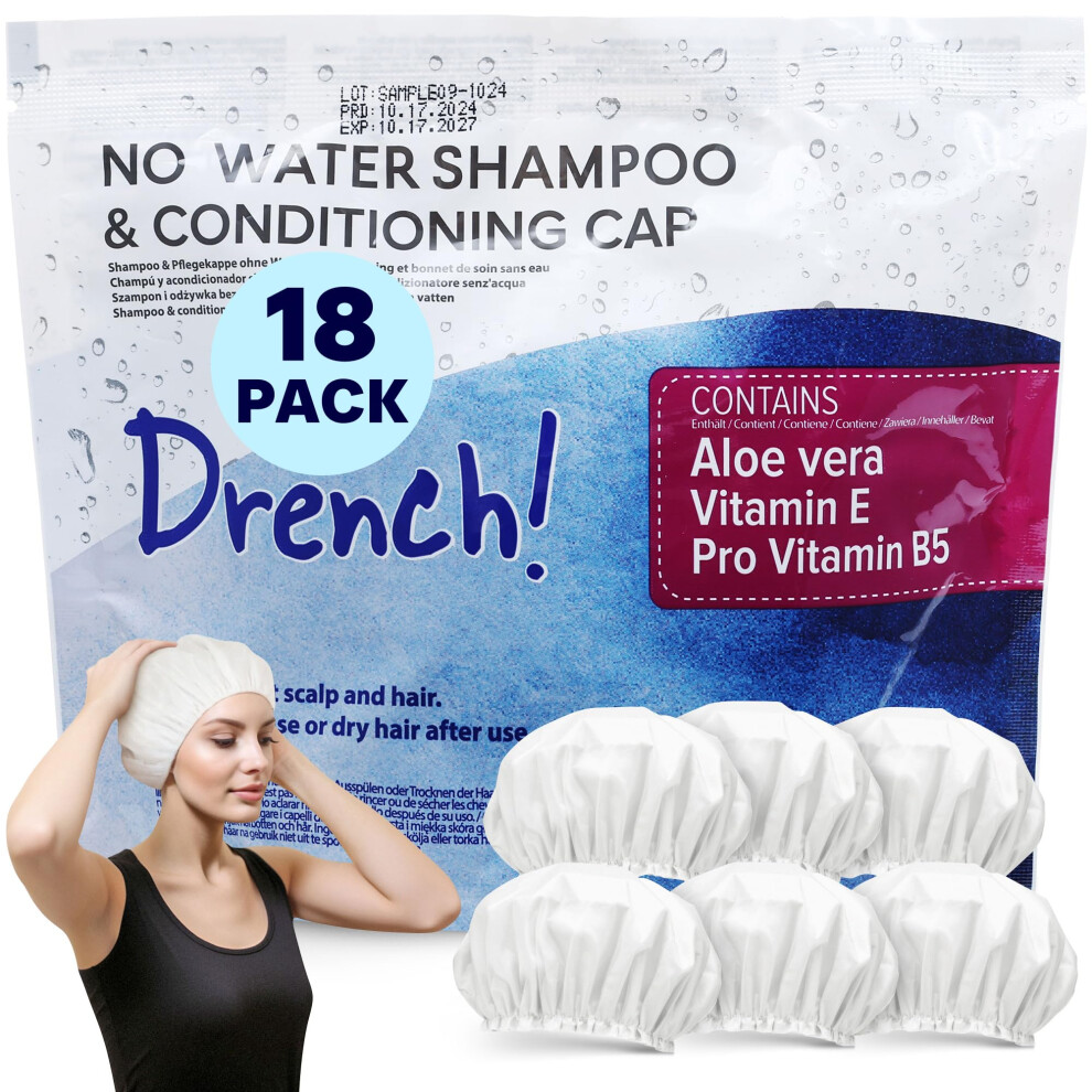 Drench! Medizin Drench No Water Hair Washing Cap - Waterless Shower Caps With Shampoo And Conditioner - Disposable Rinse Free Wash Aids - Ideal For Elderly And D