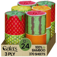 Gaias Premium y Fruta blanda TP Papel higinico orgnico de bamb | 12 mega rollos 3 capas 370 hojas | PFAS certificado por FSC y BPA Free Eco -Frien