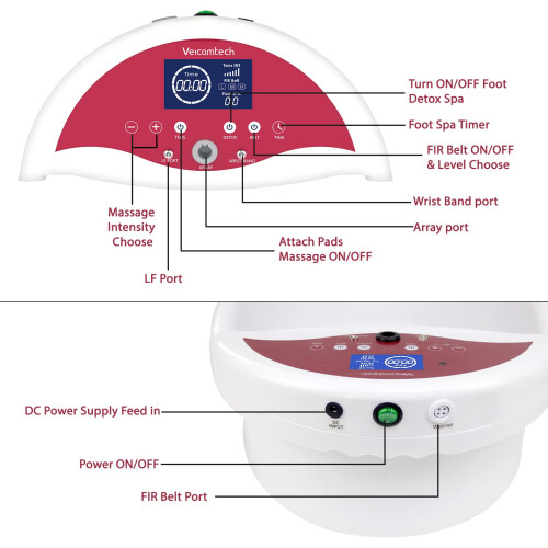 Veicomtech Ionic Foot Detox Machine  Ionic Foot Spa Kit mit 10 Ingwertabletten FIR Belt Massage Pads fr den Heim- oder Salongebrauch 1