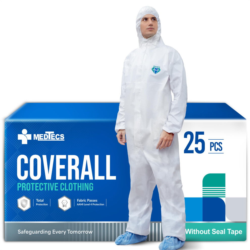 Medtecs Hazmat Suits - 25PC - Disposable Coveralls Suit Medical Protective Coverall PPE Hazmat Suits