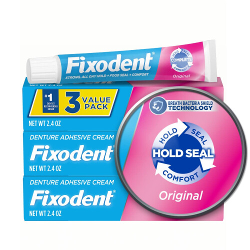 Fixodent Complete Original Denture Adhesive Cream  2.4 oz  3 Pack (Packaging May Vary)