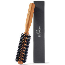 ZilberHaar - Styler Hair and Beard Brush - Round Brush, 1.3 Inch Stiff Boar Bristles and 8.5 Inch Pearwood Handle - 222 Plugs of Bristles - Beard Groo