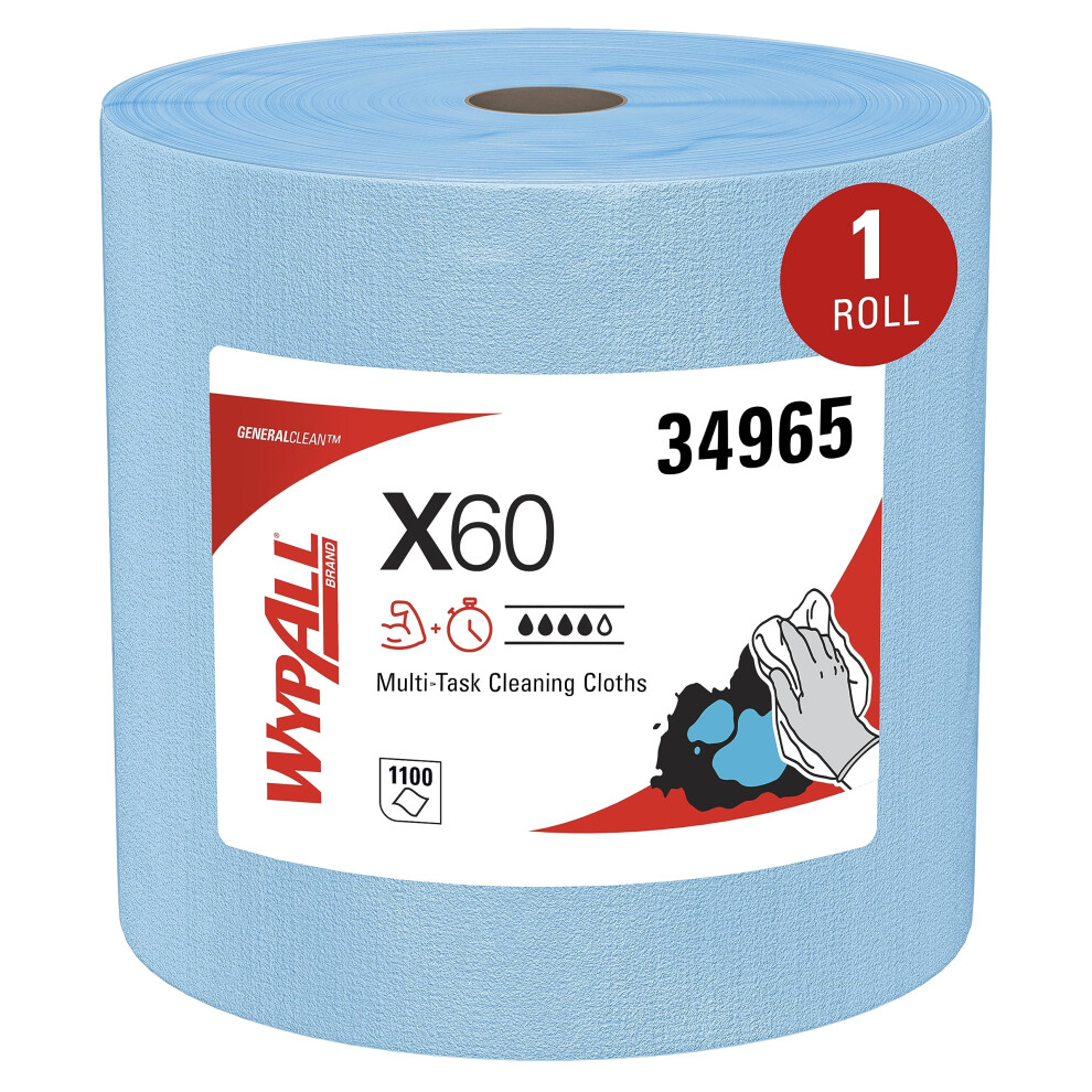WypAll General Clean X60 Multi-Task Cleaning Cloths (34965)  Jumbo Roll  Blue  1 100 Sheets / Roll  1 Roll / Case-image-OPC-PHXV5VD-NEW