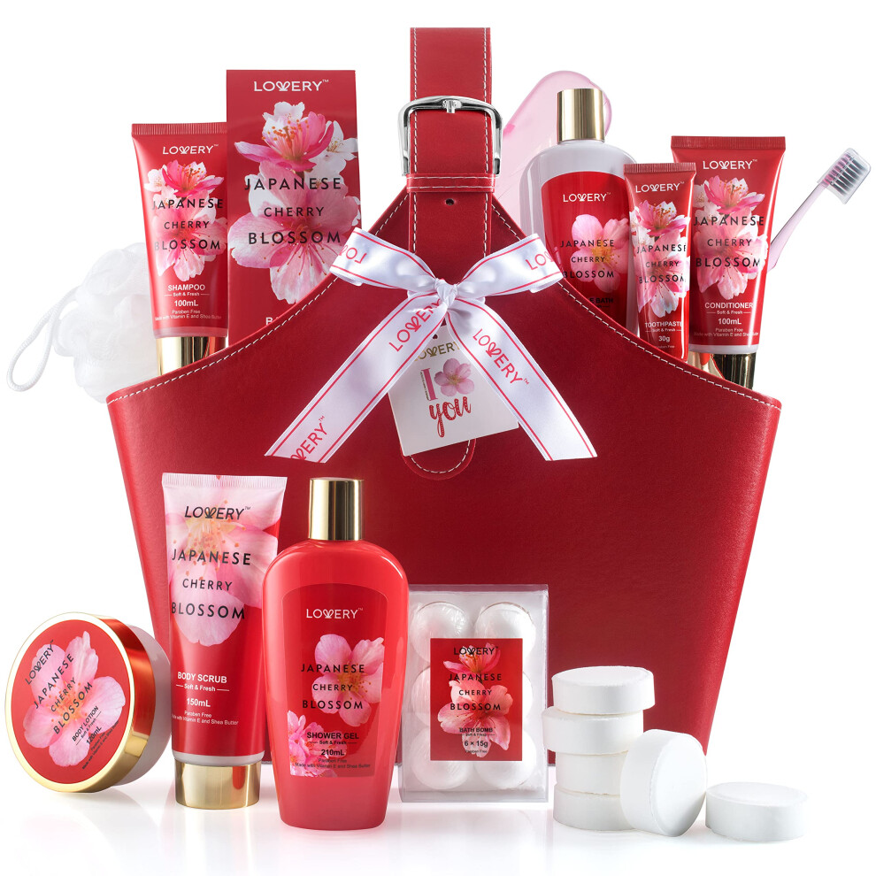 Christmas Home Spa Kit Gift Set Japanese Cherry Blossom Bath Set 25Pcs Shower Gel Body Lotion Shower Steamers Shampoo Tooth Paste & Brush in Le