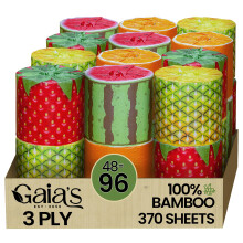 Gaias Premium y Fruta blanda TP Papel higinico orgnico de bamb | 48 mega rollos 3 capas 370 hojas | PFAS certificado por FSC y BPA Free Eco -Frien
