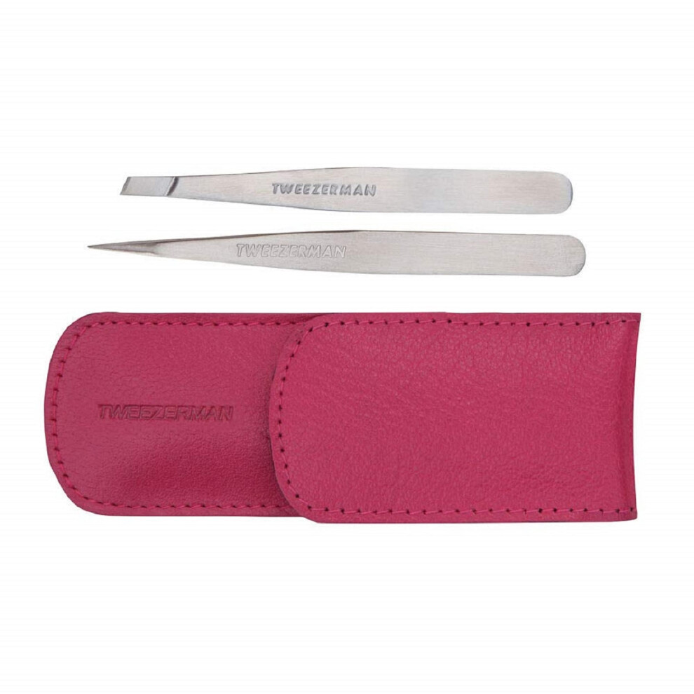 Tweezerman Petite Tweeze Set with Pink Case Model No. 4048-PKR  Leather