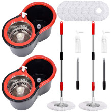 Mop and Bucket Set, 360 Spin Mop and Bucket with Wringer Set and 6 Microfiber Mop Refills, Stainless Steel 61" Extended Handle Spinning Mop Bucket Sys