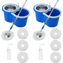 Mop and Bucket Set, 360 Spin Mop and Bucket with Wringer Set and 6 Microfiber Mop Refills, Stainless Steel 61" Extended Handle Spinning Mop Bucket Sys