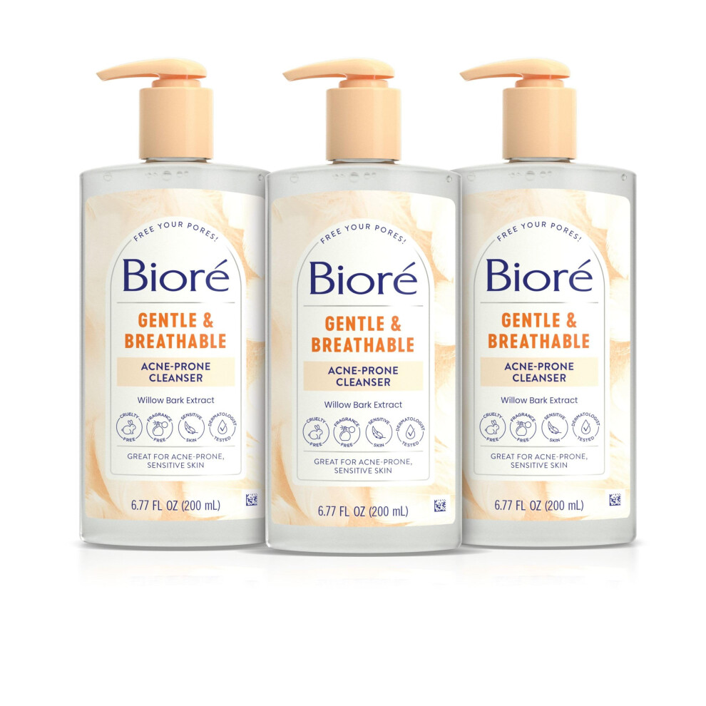 Bior? Gentle & Breathable Acne Face Wash Gentle Face Cleanser For Women And Men Fragrance Free 6.77 Oz (Pack Of 3)